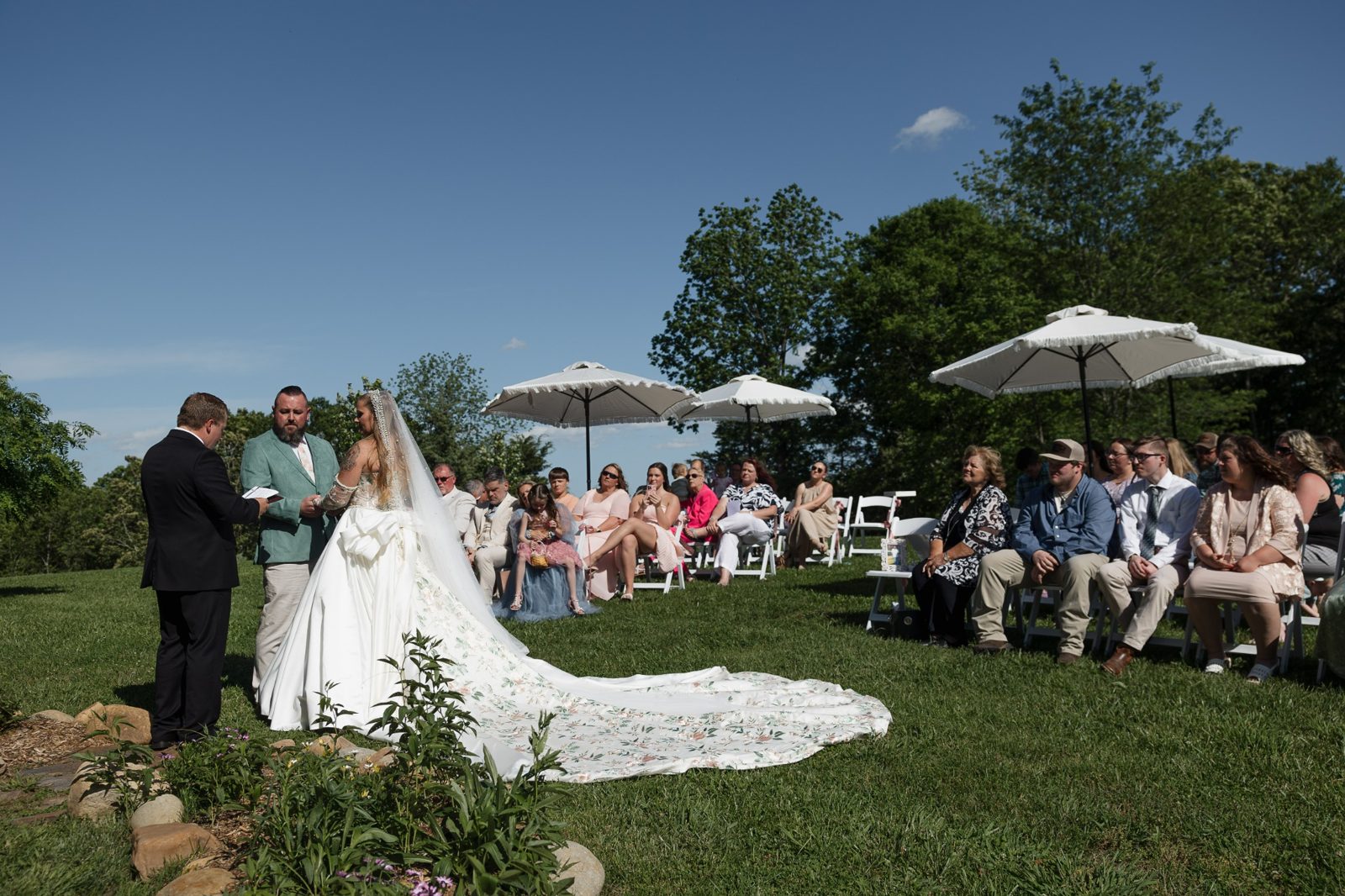 Greenhouse reception with banquet tables